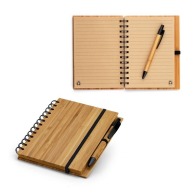 Bloc de notas de bambú con bolígrafo de tapa dura