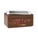 Despertador de madera con cargador inalámbrico, reloj y mecanismo de relojería publicidad